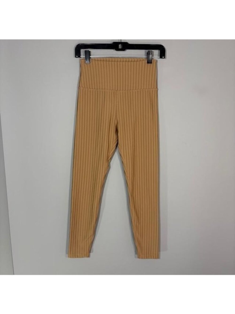 Beyond Yoga Leggings Womens S Beige Striped High Rise Ankle Knit Yoga Pants